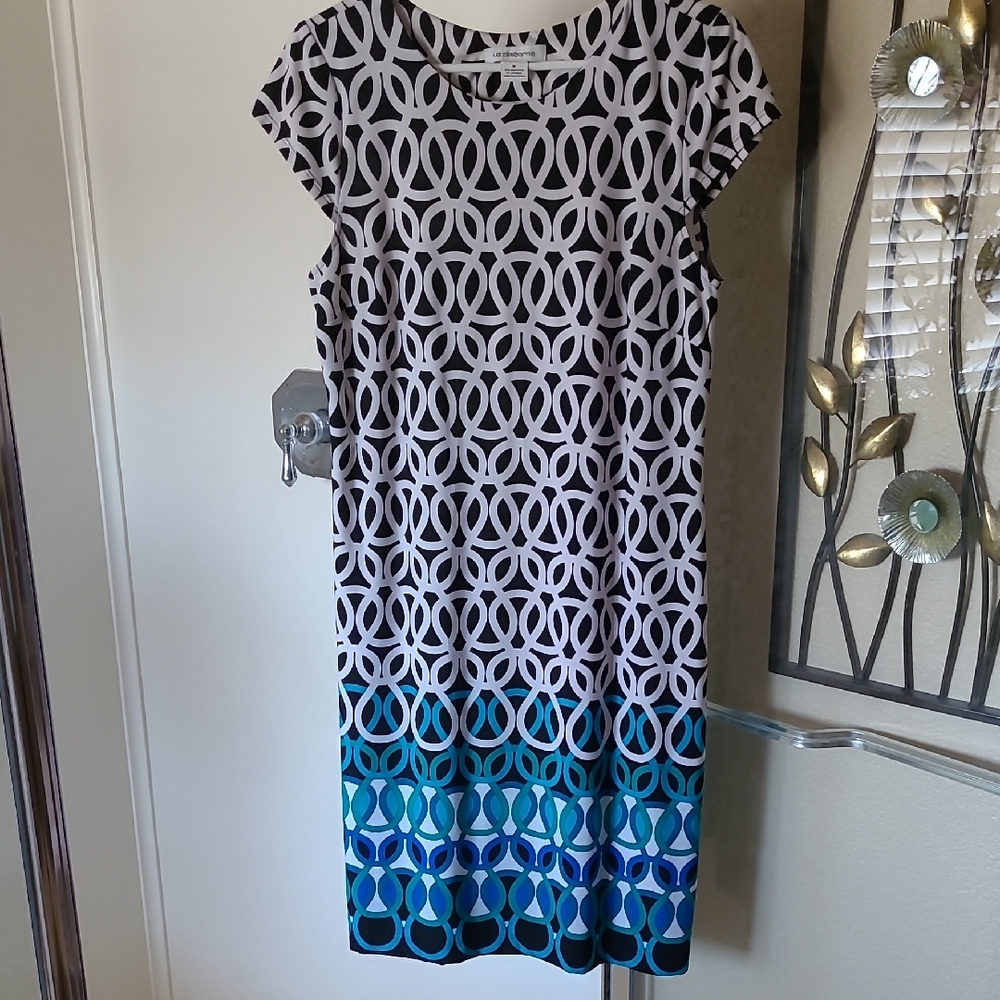 Liz Claiborne Black and Blue Patterned Dress